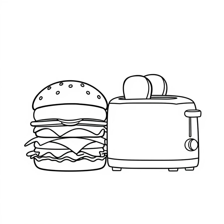 Burger Next To Toaster Coloring Page