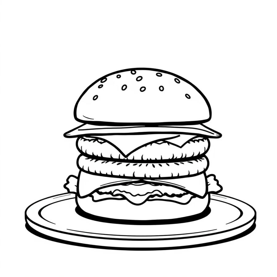 Burger On Serving Tray Coloring Page