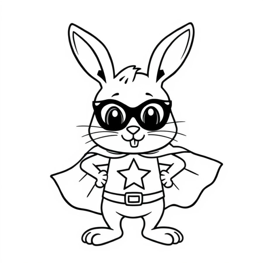 Superhero Bunny Wearing A Cape Coloring Page