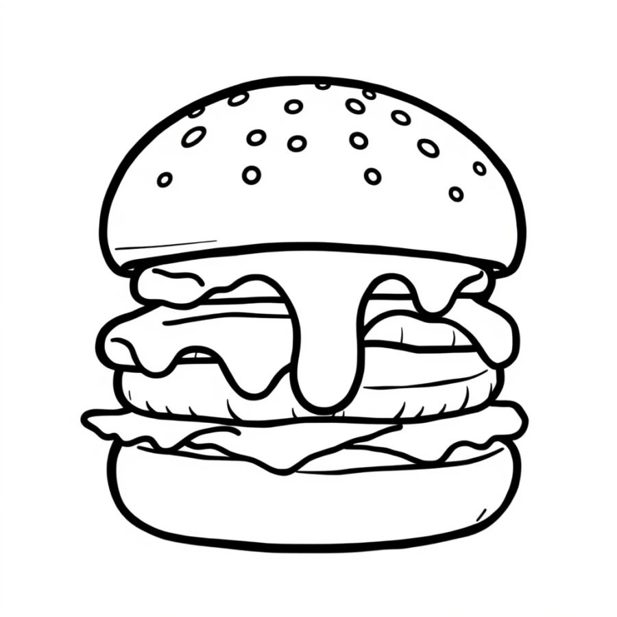 Burger With Melting Cheese Coloring Page