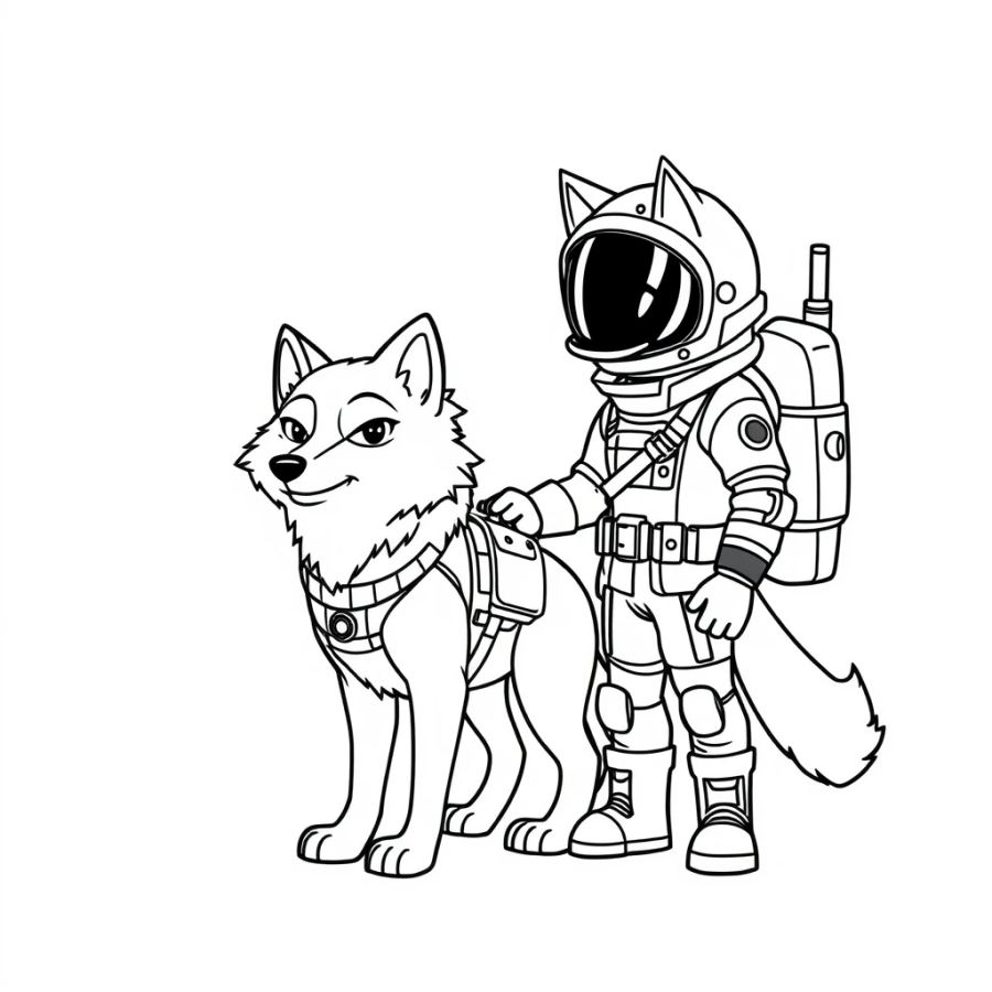 Wolf Companion To A Futuristic Space Explorer Coloring Page