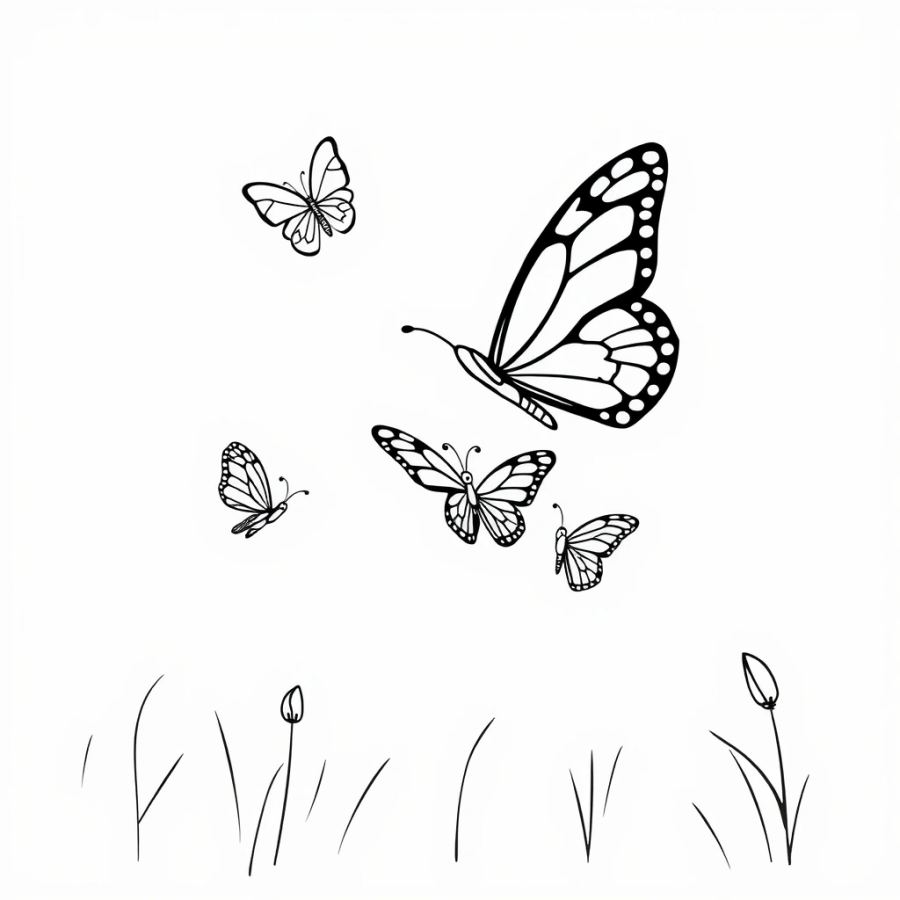 Butterfly Family Flying Through A Foggy Morning Coloring Page