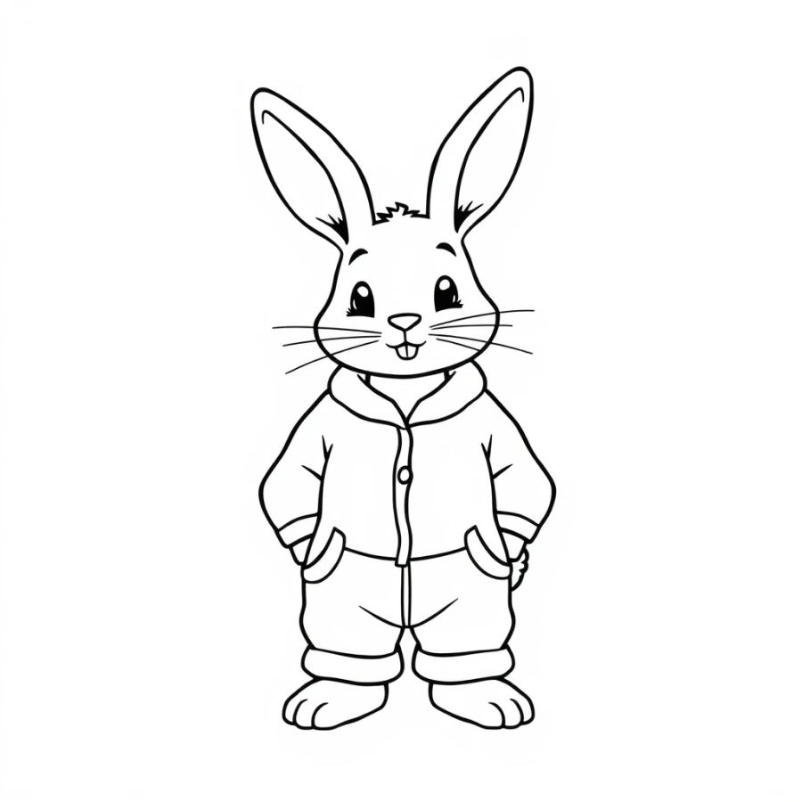 Bunny Wearing Oversized Pajamas Coloring Page