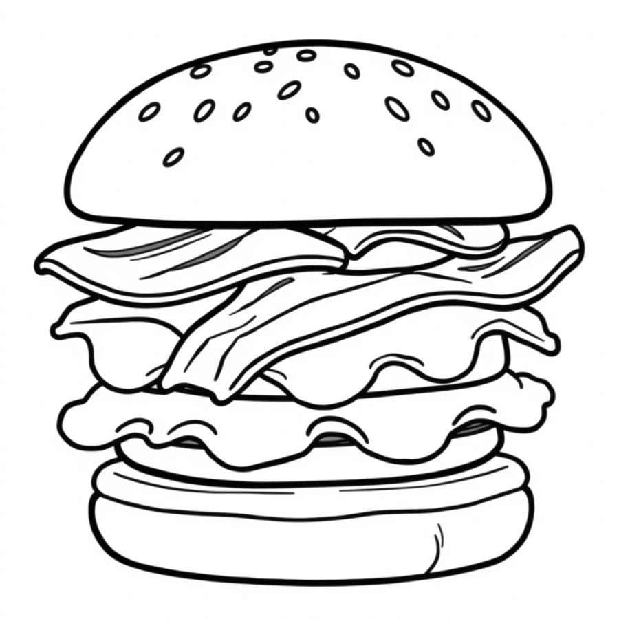 Burger With Bacon Strips Coloring Page