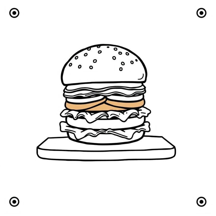 Burger On Slate Board Coloring Page
