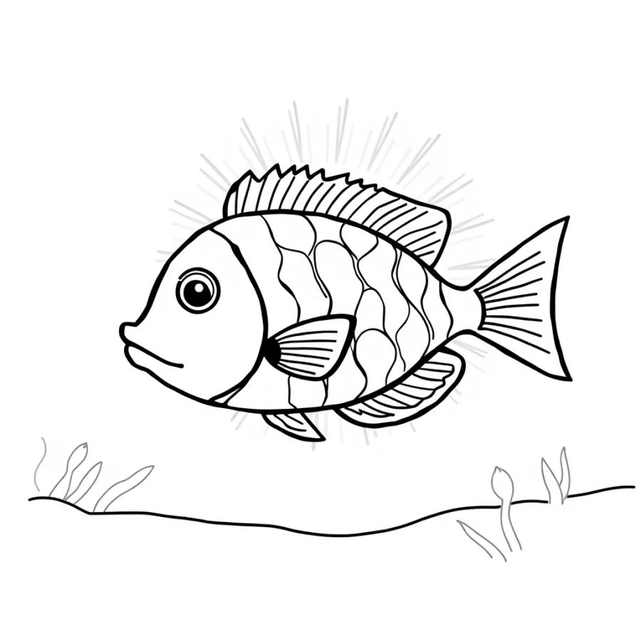 Tropical Fish Illuminated By A Sunburst Through The Water Surface Coloring Page