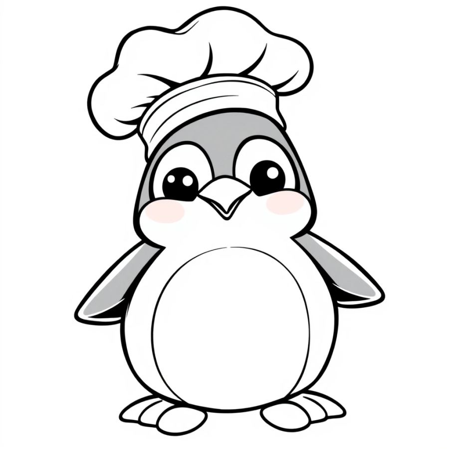 Penguin Wearing Chef Hat Coloring Page