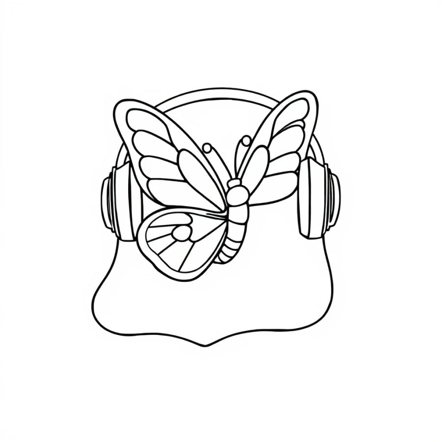 Butterfly Fluttering To The Beat Of Headphones Coloring Page