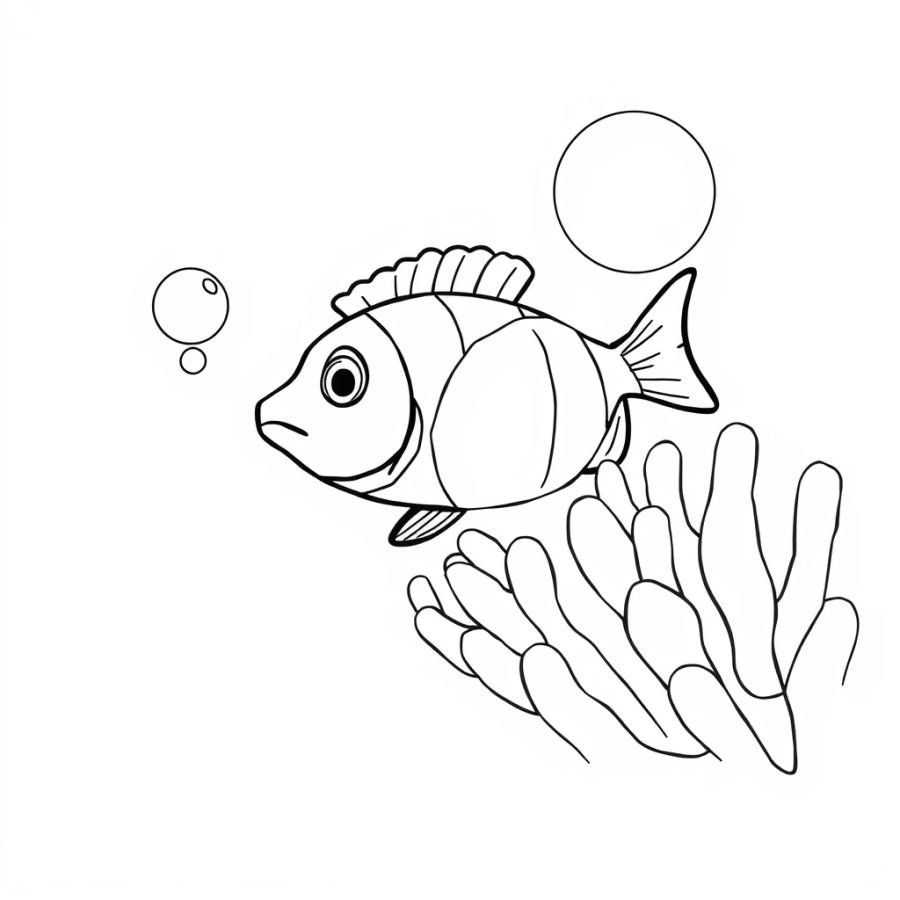 Tropical Fish Catching A Bubble From A Sea Anemone Coloring Page