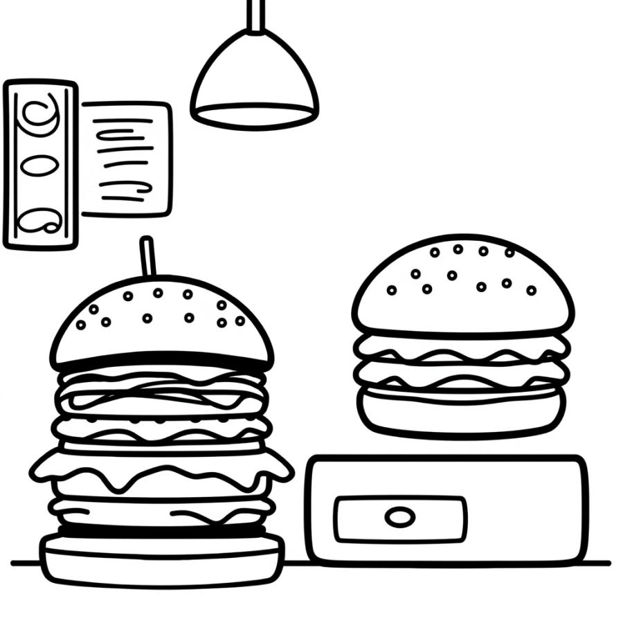 Burger Next To Cash Register Coloring Page