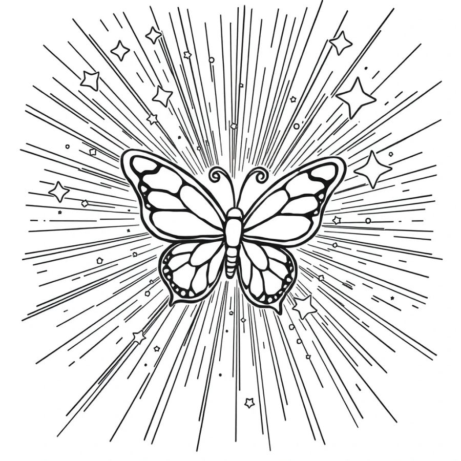 Butterfly Floating Through A Meteor Shower Coloring Page