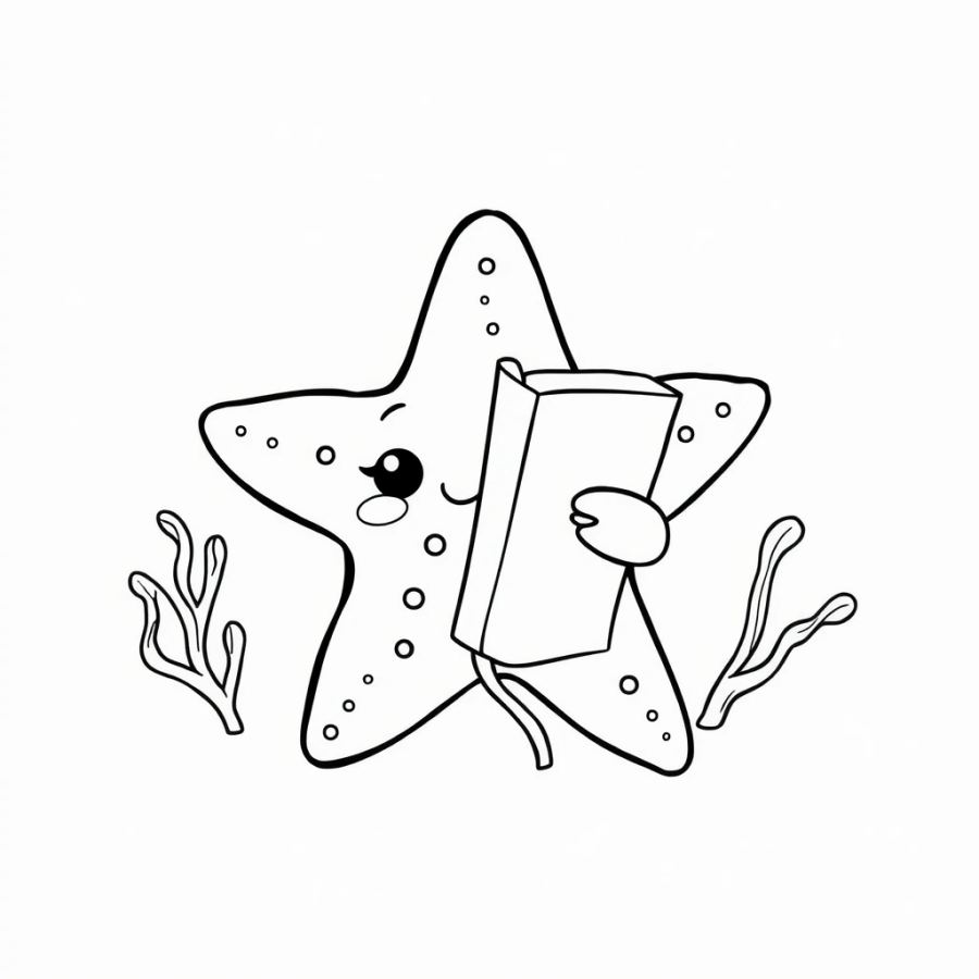 Starfish Finding A Bookmark Made Of Seaweed Coloring Page