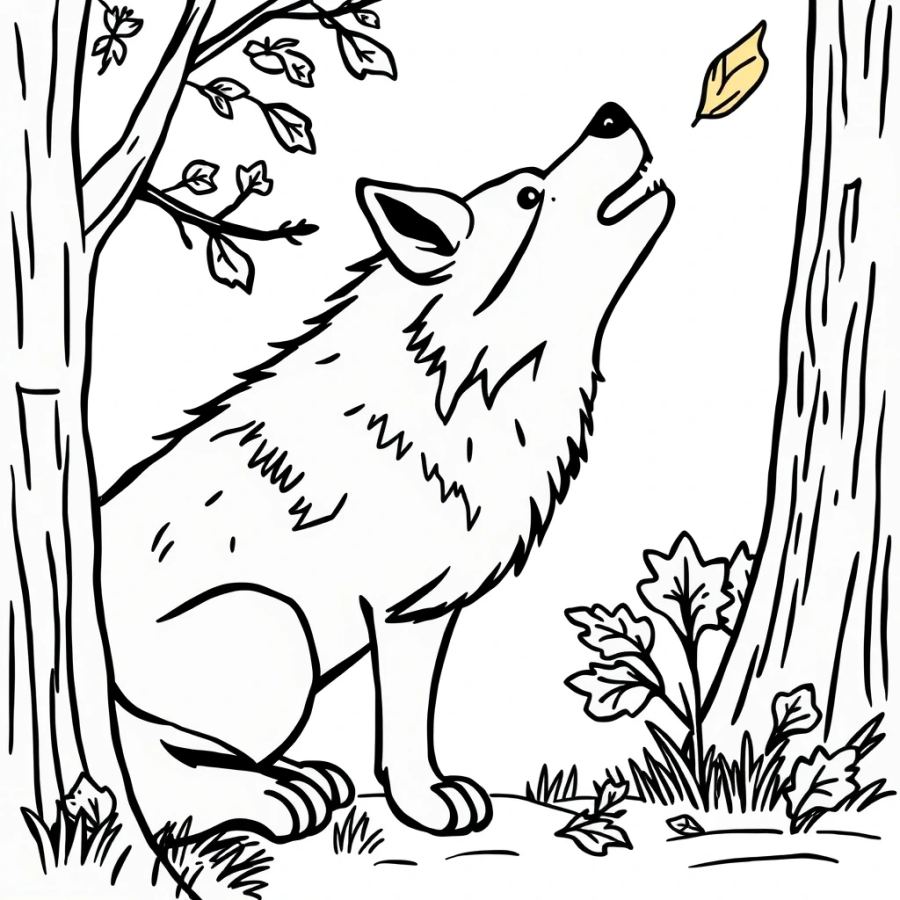 Wolf Catching The Scent Of Autumn Wind Coloring Page