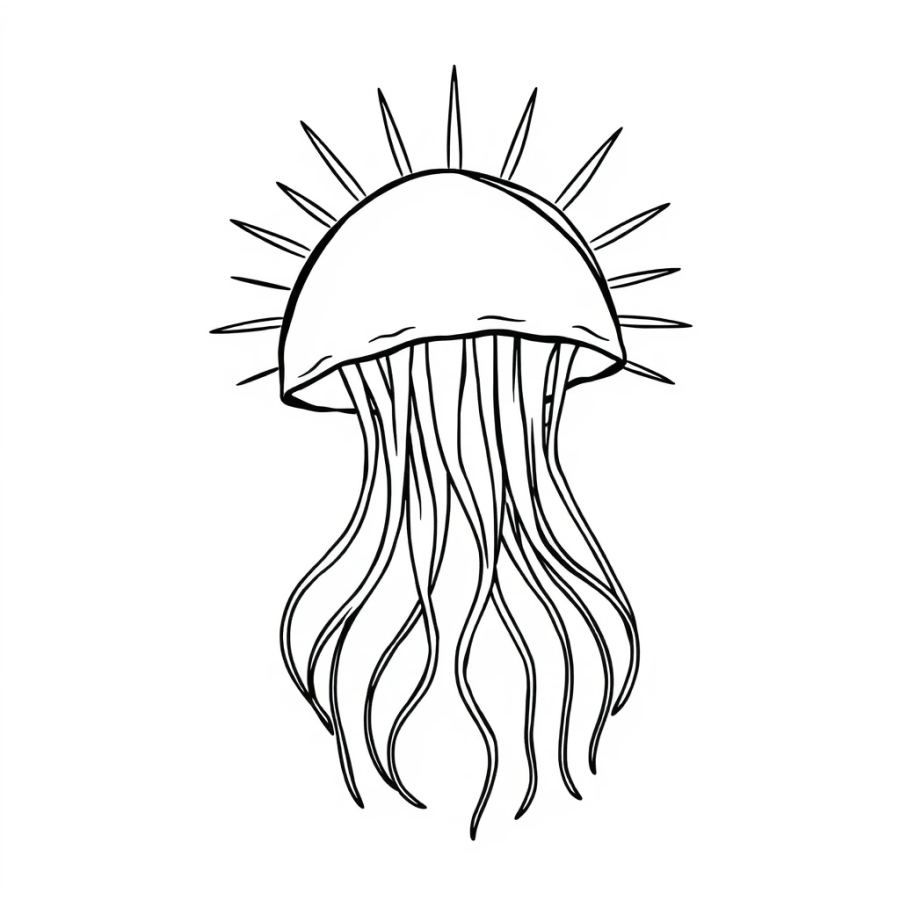 Jellyfish Soaking Up The Rays Of A Setting Sun Coloring Page