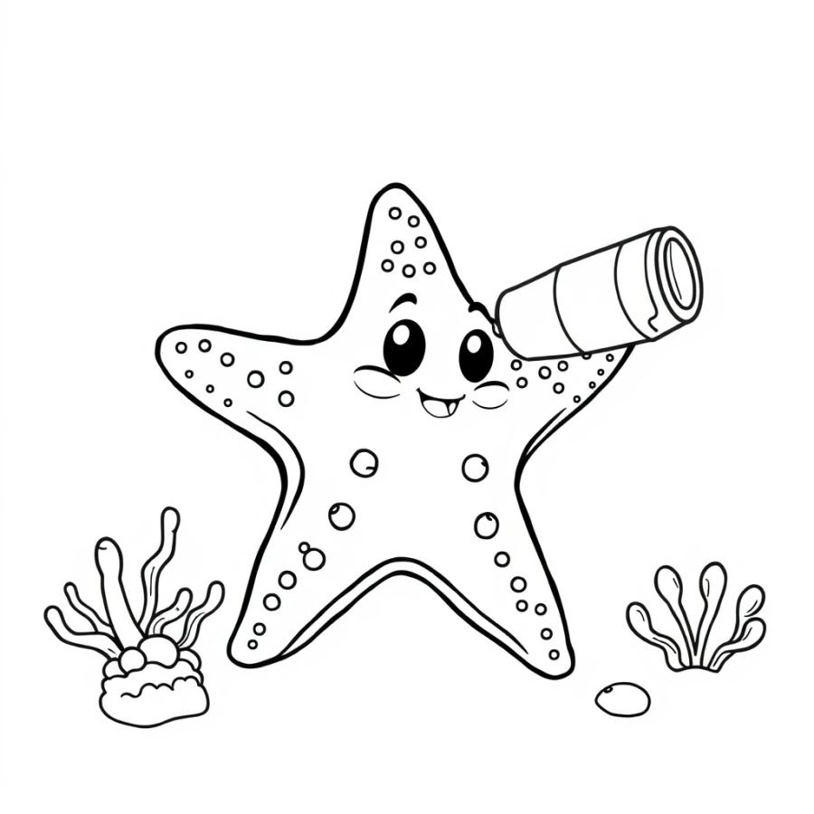 Starfish Looking Through A Brass Underwater Telescope Coloring Page
