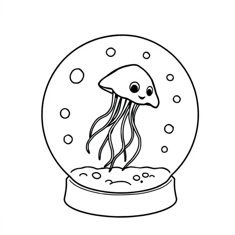 Jellyfish Floating Inside A Spinning Snow Globe Coloring Page