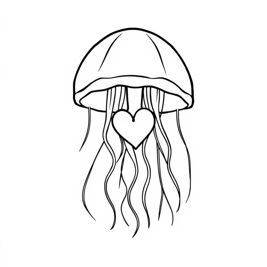 Jellyfish Pulsing Rhythmically Like A Beating Heart In The Dark Coloring Page