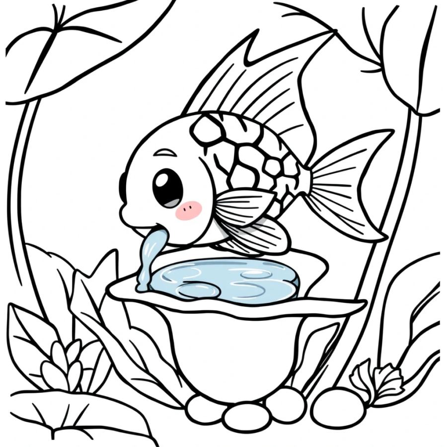 Angelfish Sipping Sweet Water From A Pitcher Plant Coloring Page