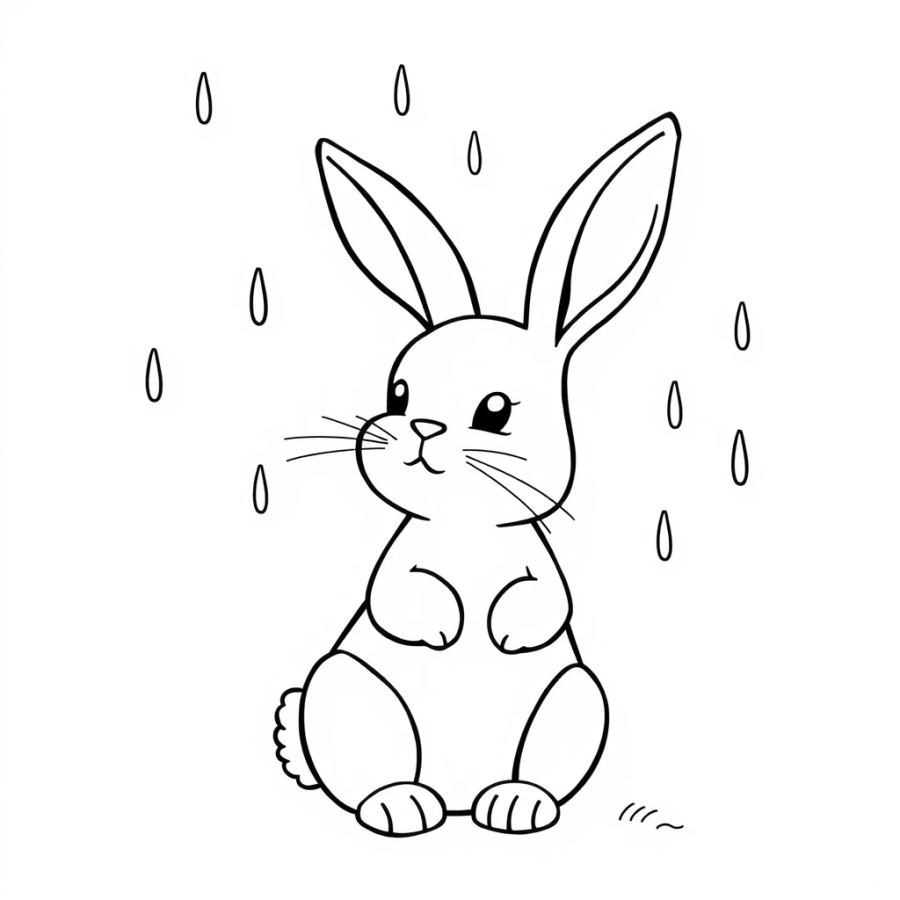 Bunny Listening To The Rain Coloring Page