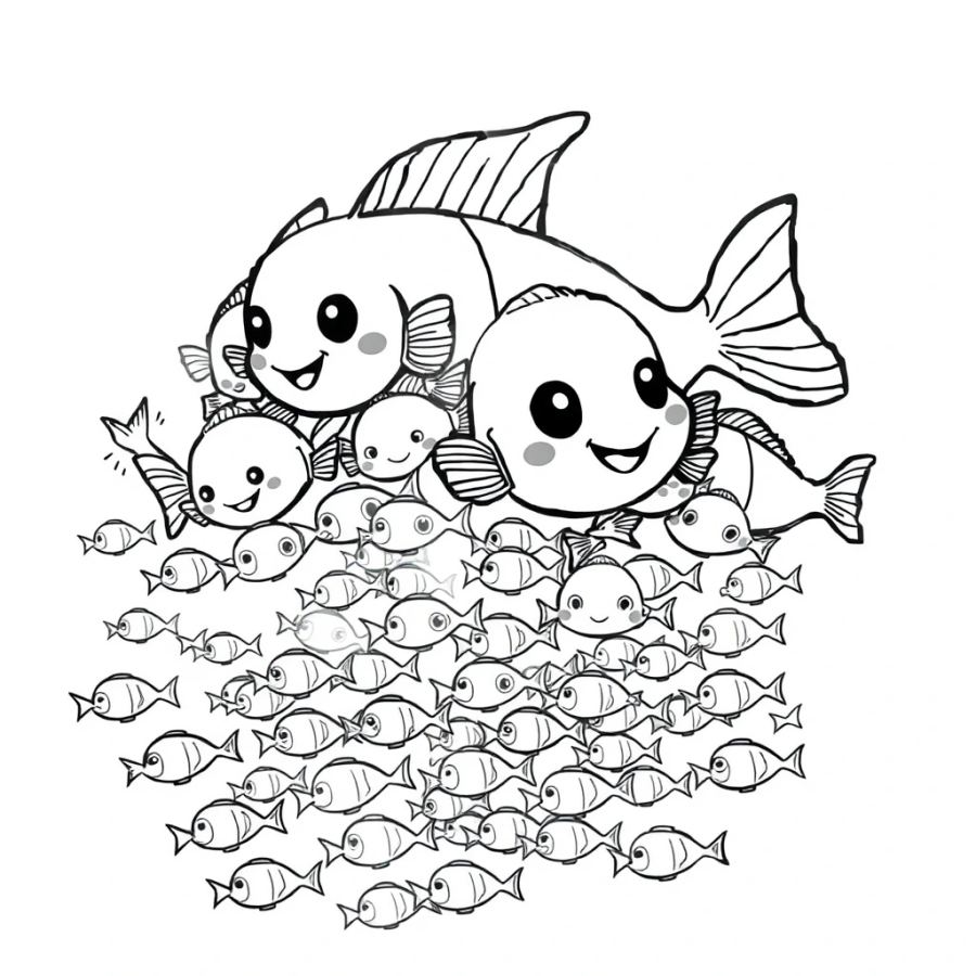 Angelfish Crowd-Surfing Over A School Of Tiny Fish Coloring Page