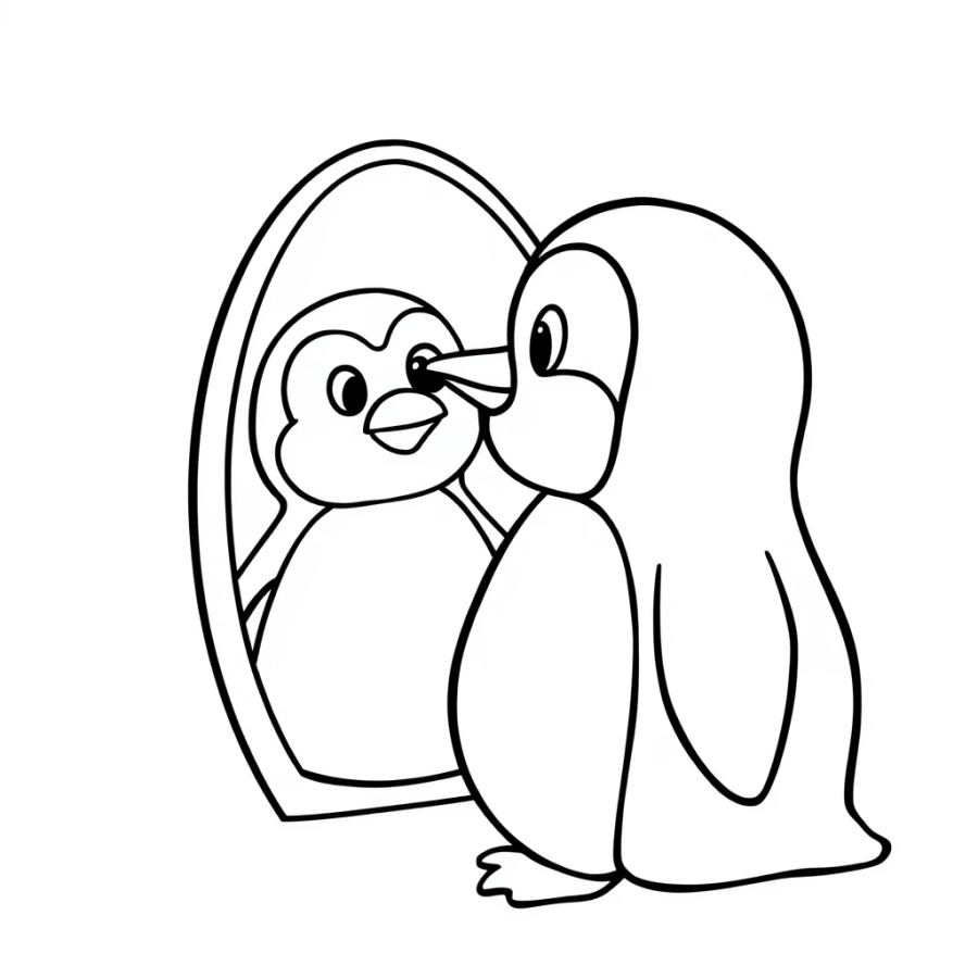 Penguin Looking In Mirror Coloring Page