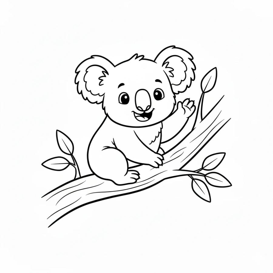 Koala Waving With One Hand Coloring Page