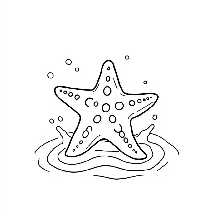 Starfish Getting Splashed By A Gentle Incoming Wave Coloring Page