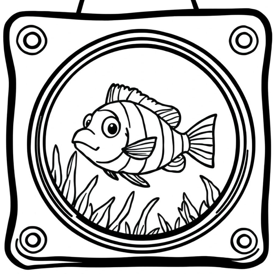 Tropical Fish Peering Through The Glass Of An Underwater Camera Lens Coloring Page