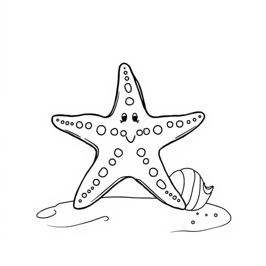 Starfish Listening To A Seashell On The Hot Sand Coloring Page