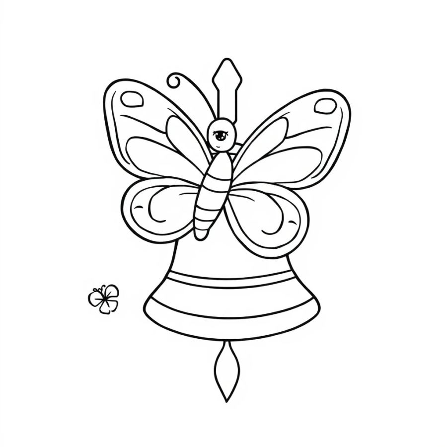 Butterfly Floating Around A Ringing Church Bell Coloring Page