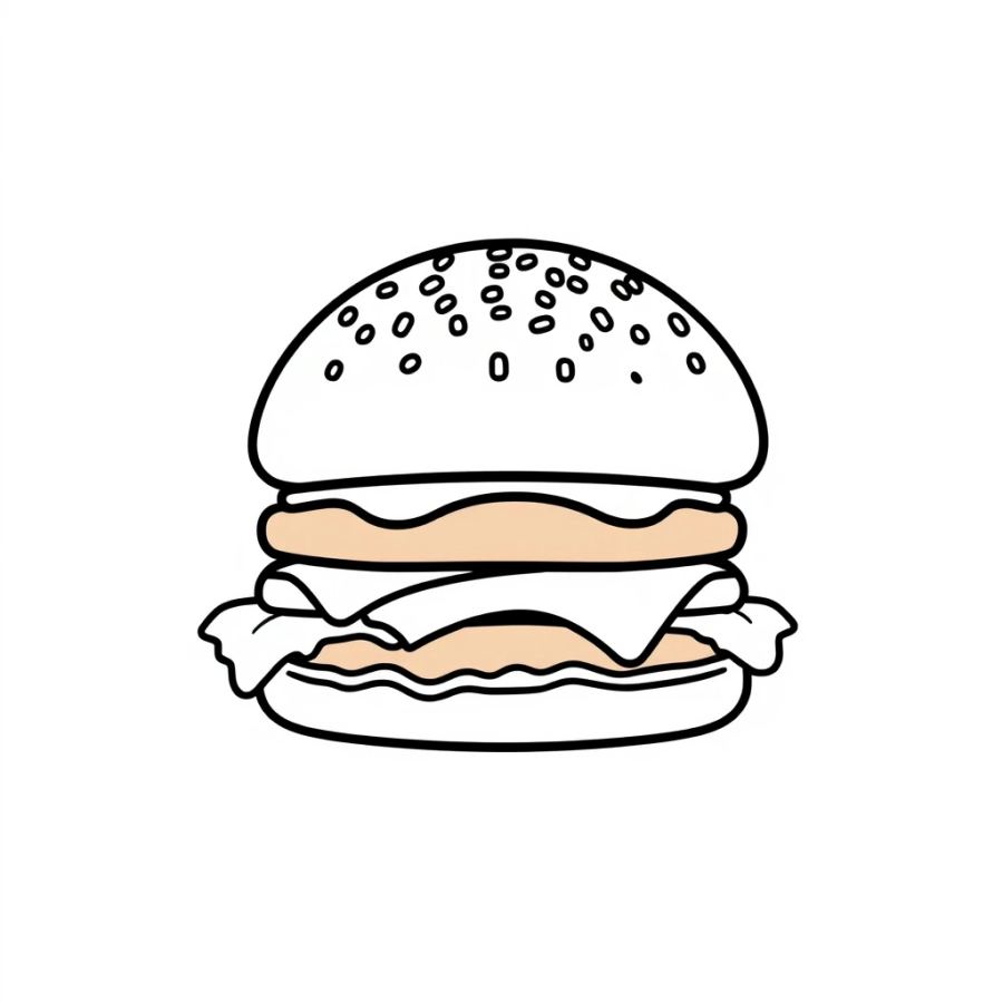 Burger With Sesame Seed Bun Coloring Page