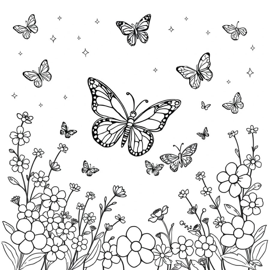 Butterfly Family Flying Through A Foggy Morning Coloring Page
