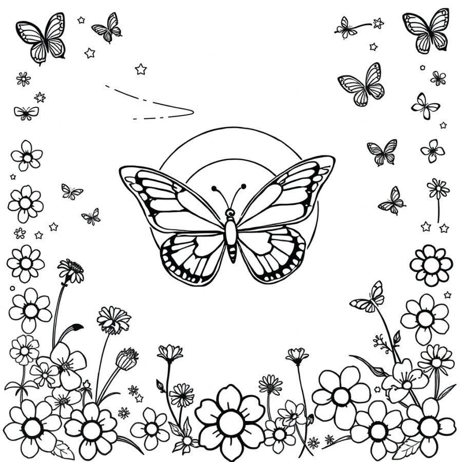 Butterfly Casting A Giant Shadow At Sunset Coloring Page