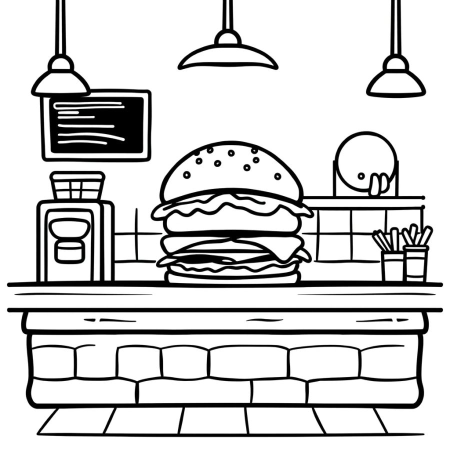 Burger On Diner Counter Coloring Page