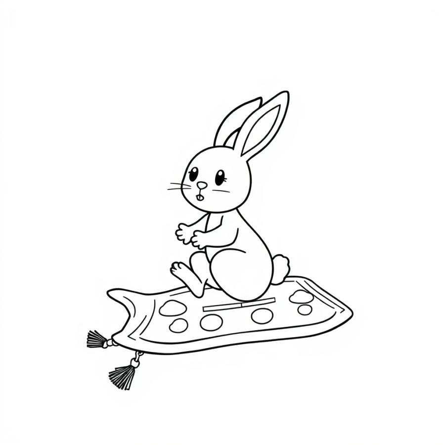 Bunny Flying On A Magic Carpet Coloring Page