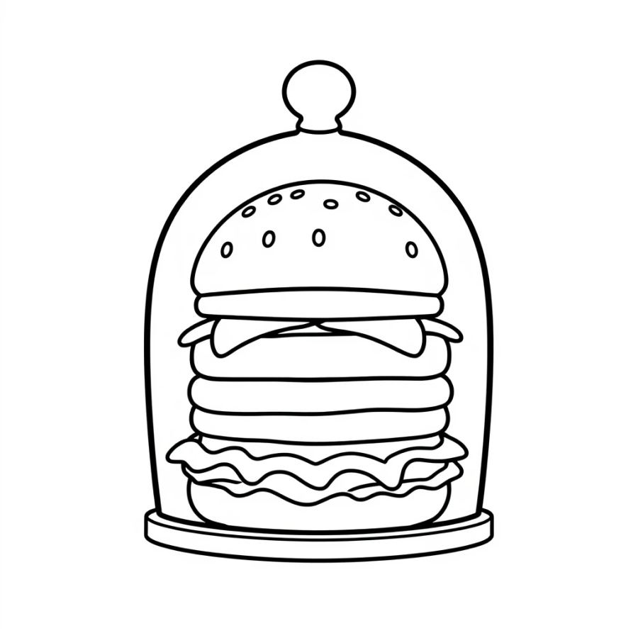 Burger Under Glass Cloche Coloring Page