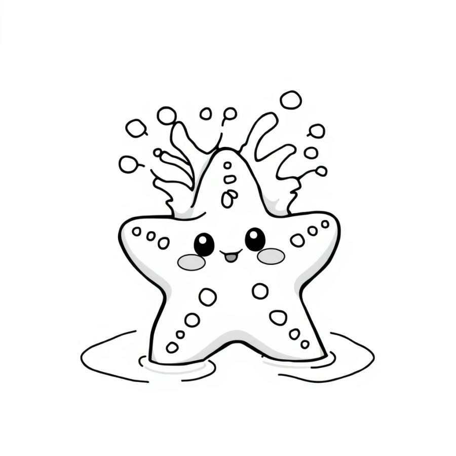 Starfish Getting Splashed By A Gentle Incoming Wave Coloring Page