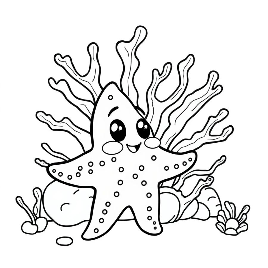 Starfish Admiring An Abstract Coral Sculpture Coloring Page