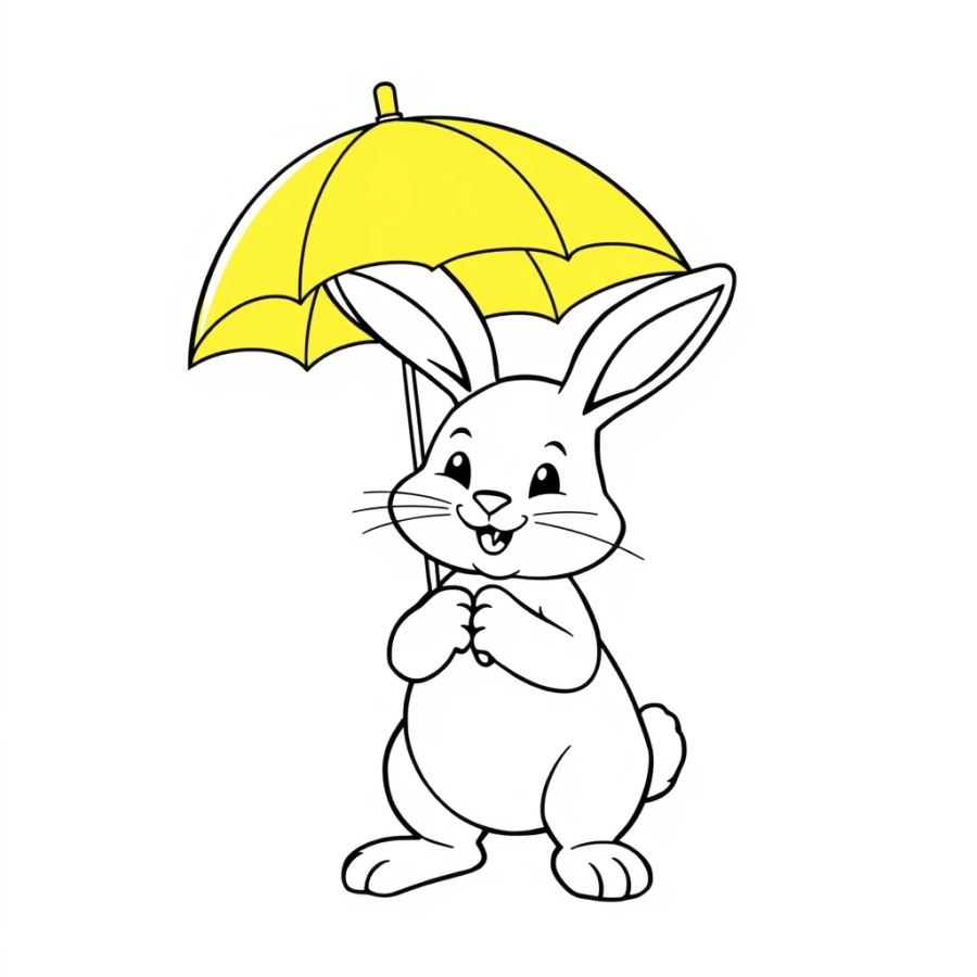 Bunny Holding A Bright Umbrella Coloring Page