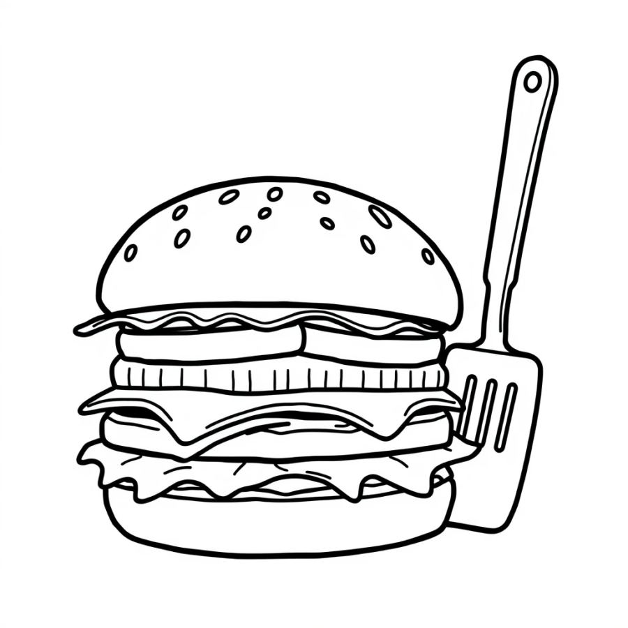 Burger Next To Spatula Coloring Page