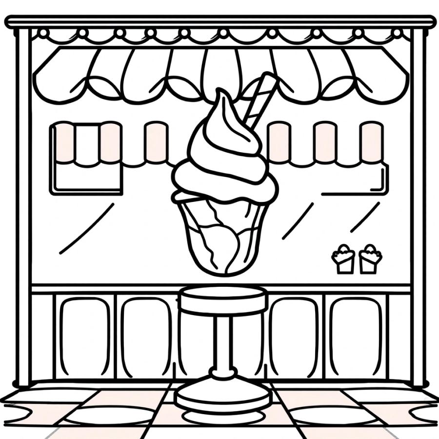 Ice Cream On Parlor Stool Coloring Page