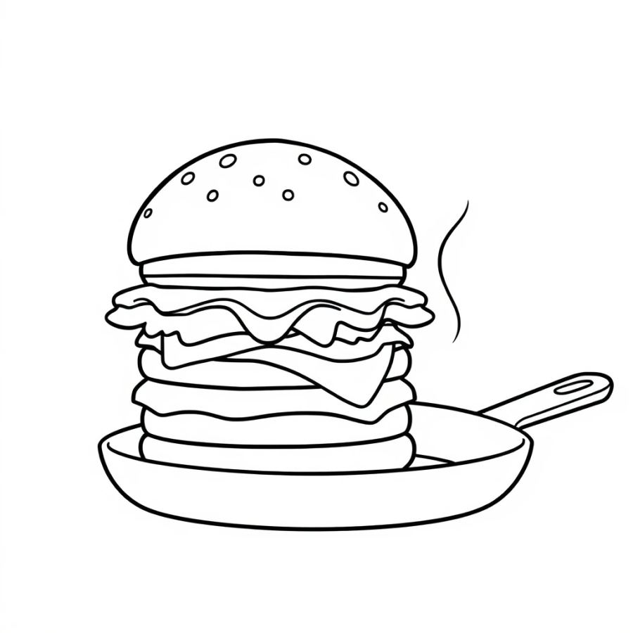 Burger Next To Frying Pan Coloring Page
