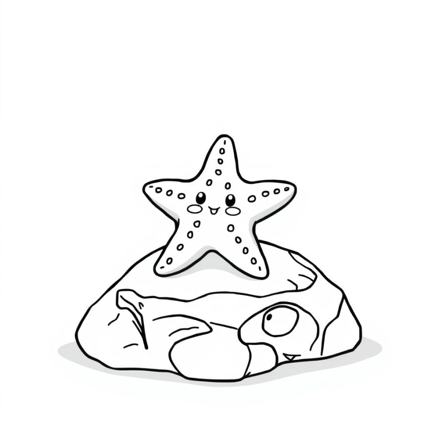 Starfish Sitting On A Fallen Meteorite Rock Coloring Page