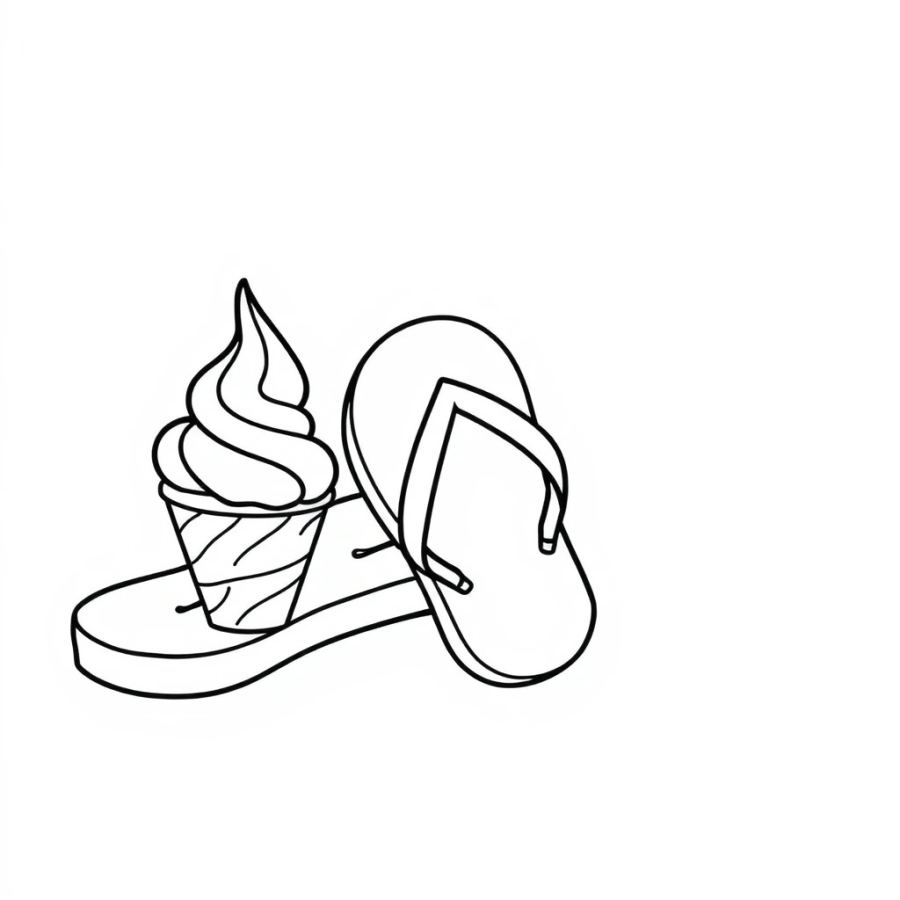 Ice Cream Beside Flip Flops Coloring Page