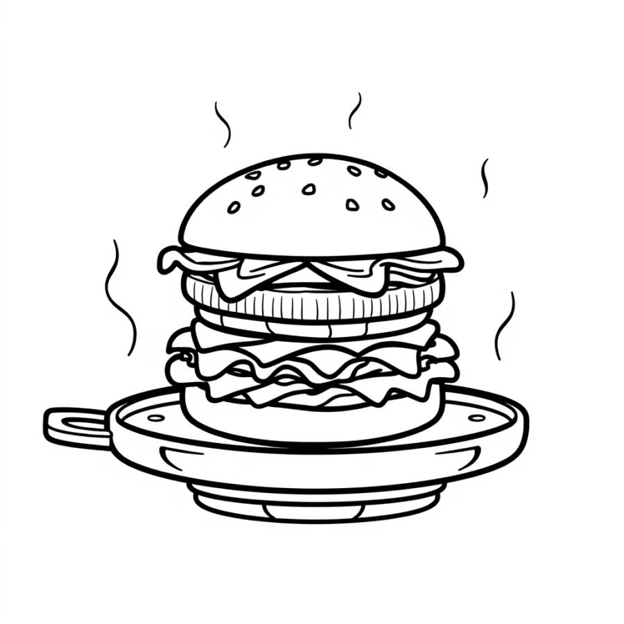 Burger On Griddle Top Coloring Page
