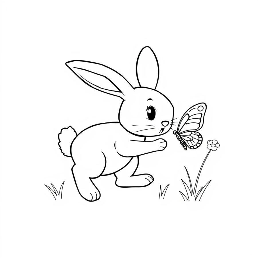 Bunny Chasing A Butterfly Coloring Page