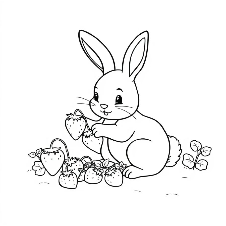 Bunny Picking Strawberries Coloring Page