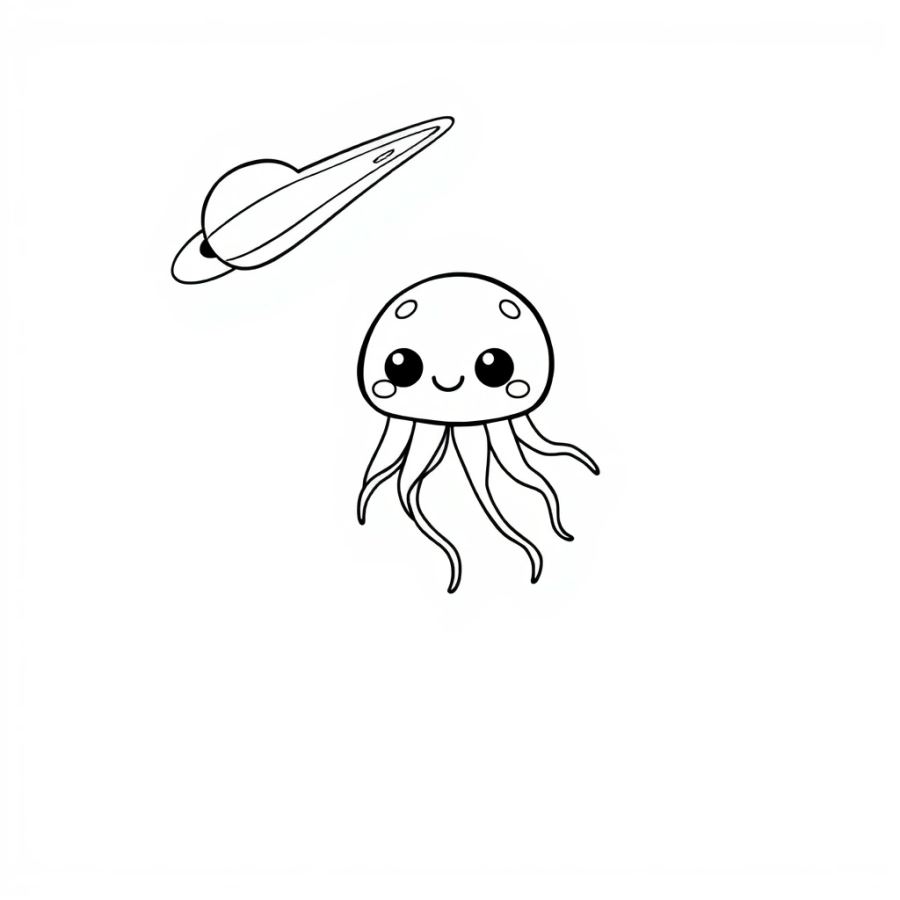 Jellyfish Hitching A Ride On A Passing Comet Coloring Page