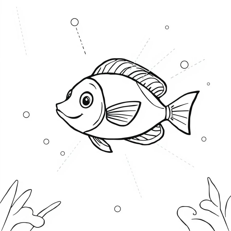 Tropical Fish Darting Through A Pattern Of Dancing Light Caustics Coloring Page