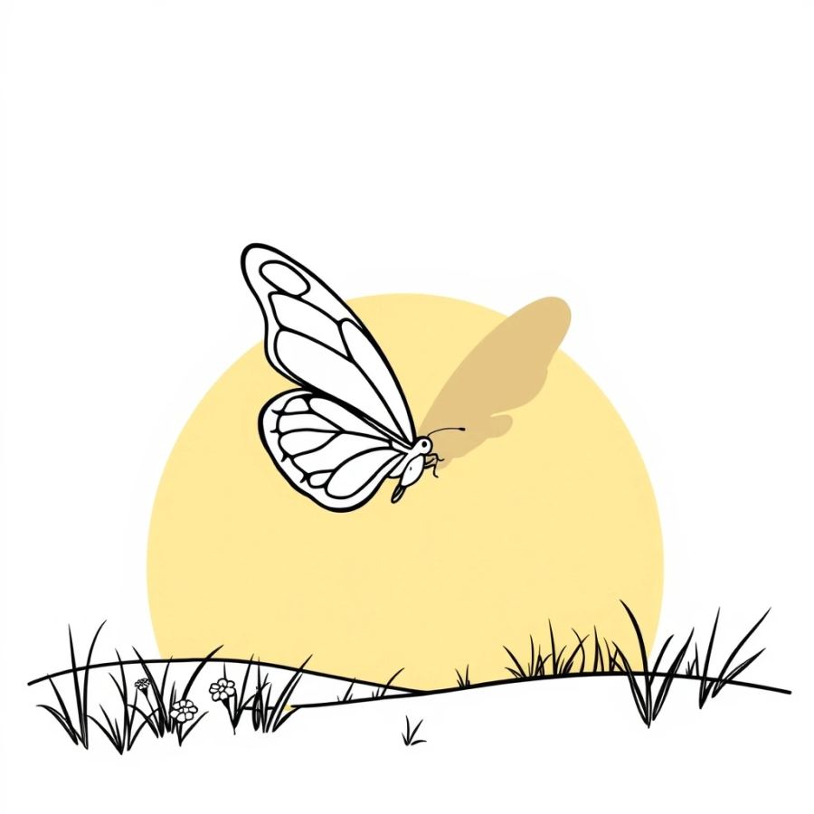 Butterfly Casting A Giant Shadow At Sunset Coloring Page